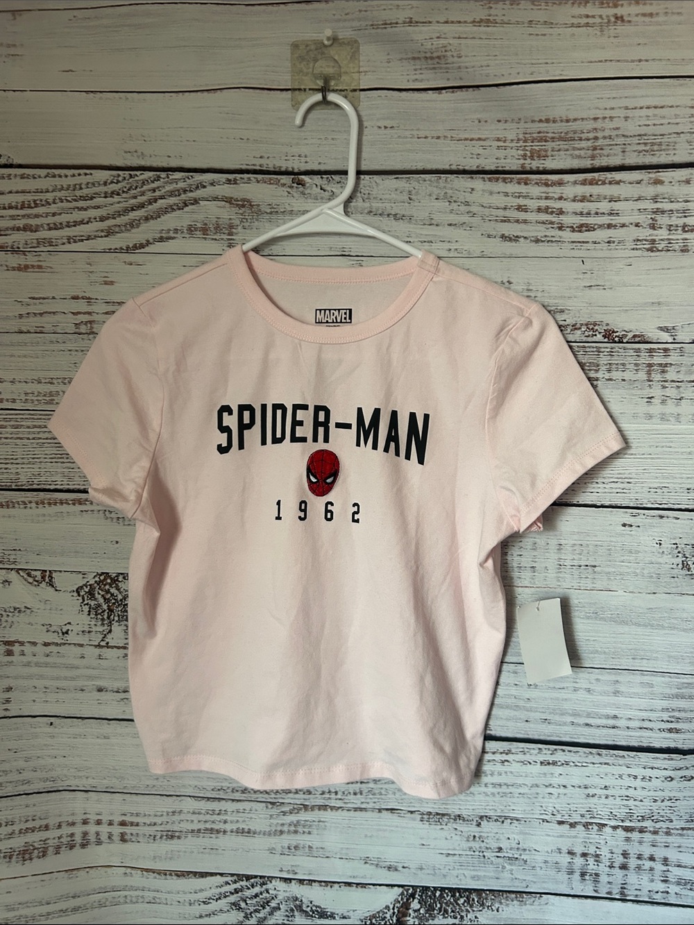 NWT women Marvel Spider-Man Light Pink Tee size large